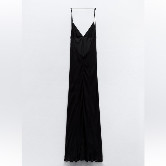 Last one 🚨Zara STRAPPY GAUZE Maxi Dress V-neck Open back strap Lining M NWT - Picture 9 of 13